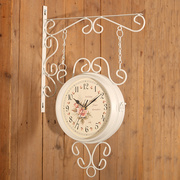 双面挂钟客厅钟表欧式铁艺静音，吊钟美式时钟，现代简约创意两面钟大