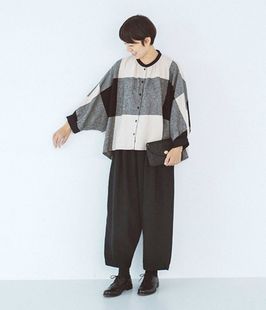 显瘦遮肉3.3万日元2022夏日系贵牌宽松长袖，蝙蝠衫麻料格子衬衫