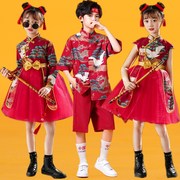 元旦大班开场舞中国范红色(范红色，)蓬蓬裙中国风小班演出服儿童古筝合唱服