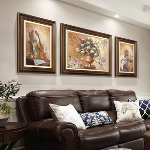 美式装饰画客厅沙发背景墙三联画我是玄关挂画复古花卉油画欧式