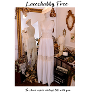 LACESHABBY法式复古风格绣花蕾丝法蕾真丝长款连衣裙吊带裙女