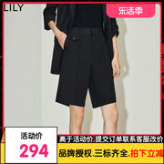 LILY2024夏女装都市通勤款设计感不对称显瘦高腰直筒休闲短裤