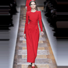 欧洲站春秋季高级感女装优雅气质，设计感长裙，大红色修身连衣裙