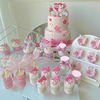 粉色主题派对甜品台布置满月百天周岁烘焙纸杯蛋糕插件布丁瓶装饰