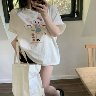 甜美hellokitty短袖t恤女生夏季韩版凯蒂猫可爱宽松纯棉上衣
