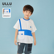 ULLU优露童装男童短袖针织衫夏清爽蓝白撞色拼接贴袋短袖T恤