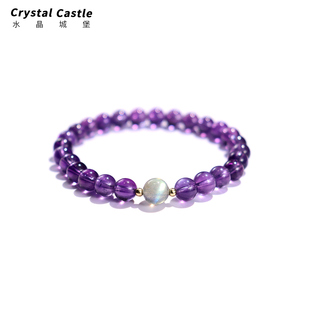 crystalc天然乌拉圭深紫水晶，手链女生ins风灰月光石，简约手串礼物