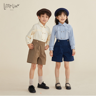 LittleLine 学院风英伦复古双排扣细节控 纯色长袖衬衫男女童
