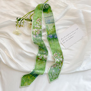 春夏季百搭绿色显气质丝巾，小长条女发带绑包包飘带装饰领巾配衬衣