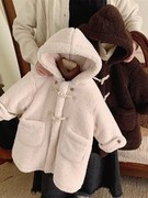 儿童羊羔毛外套(毛外套，)韩系冬季男女童加厚保暖中长款大衣加绒连帽毛毛衣