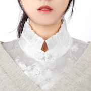 中式旗袍领复古假领子，百搭女装饰领配饰，白色锦缎秋冬搭配毛衣假领