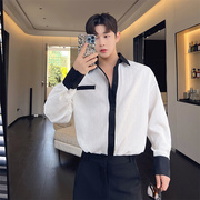 韩国小众设计感黑白撞色长袖，衬衫男宽松气质休闲网红外穿痞帅衬衣