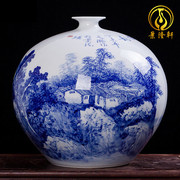 景德镇陶瓷器名家吴文瀚，手绘青花瓷花瓶石榴山水，清韵有收藏证书