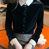 香港TIMO金丝绒高贵上衣女秋冬季款长袖女生衬衫高端W气质减龄小