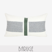 baruge绿色皮条拼接腰枕白色棉麻靠枕样板房展厅抱枕沙发靠包现代