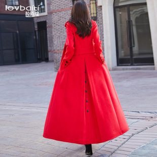 毛呢大衣2023年女冬大红色韩版修身长过膝设计感保暖外套828