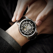  镂空士手表 全黑男表品牌自动机械商务圆形真皮夜光国产腕表