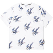 马克华菲夏季飞鸟满印字母印花休闲潮流时尚宽松男生短袖T恤