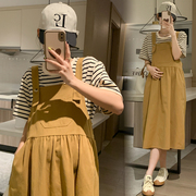 孕妇装夏装时尚洋气条纹短袖，t恤+连衣裙，两件套韩版宽松中长款上衣