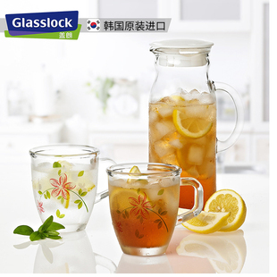 Glasslock韩国进口透明玻璃水壶冷水壶凉茶壶果汁玻璃瓶3件套