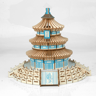 古风模型儿童diy木质拼图，成人益智拼插中国风木制建筑太和殿积木