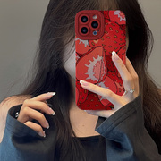 适用苹果彩绘红色草莓iPhone14ProMax手机壳12 15 13 小众11高级个性皮质8plus创意女皮纹软保护套男