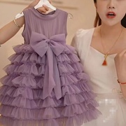 女童连衣裙2024夏季洋气，甜美蓬蓬网纱公主裙，高级蛋糕裙