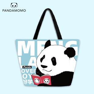 pandamomo大熊猫提袋卡通可爱环保布包，托特包休闲(包休闲)学生单肩萌兰