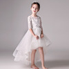 儿童婚纱2021前短后长白色演出服女童礼服小主持人儿童公主裙