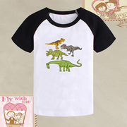 一群恐龙的图案t恤童装恐龙 儿童短袖男女童宝宝幼儿园班服衣服夏