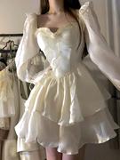 法式白色礼服连衣裙女夏季高级感气质，超仙公主裙收腰蓬蓬短款裙子