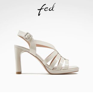 fed法式高跟凉鞋夏季女鞋白色编织罗马凉鞋女款D0401-YAB853