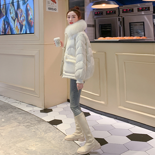 2022冬装小个子中长款时尚修身白色，羽绒服白鸭绒(白鸭绒，)大毛领外套女