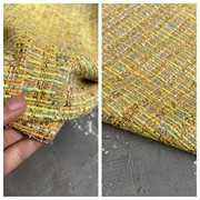 姜黄绿色黄色意大利进口棉混纺编织花呢定制时装，小香外套裙子布料