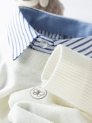 舒适有质感!冬季白色衬衫领针织衫，长袖修身条纹，保暖假两件毛衣男