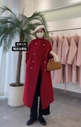 圣诞红立领双面羊绒大衣女长款2024年春季时尚设计感羊毛外套