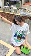  FISH YU韩版白色复古印花字母宽松短袖T恤