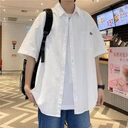 白色衬衫男夏季纯色百搭五分袖日系衬衣港风翻领休闲薄款短袖外套