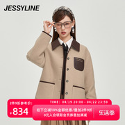 jessyline秋季女装 杰茜莱卡其色羊毛呢外套女 333107138