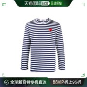 香港直邮commedesgarconsplay海军蓝，心形贴花条纹，长袖t恤p1t