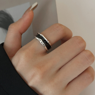 Z小姐925纯银黑色滴釉食指戒指女小众设计高级感时尚个性开口戒子