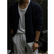 mrdong韩国男装高品羊毛混纺时尚，混色颗粒感v领针织开衫毛衣