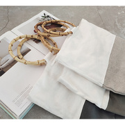 日系自然环保 纯麻竹节手环包 复古素雅文艺范纯色拼色夏季手拎包