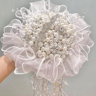 结婚珍珠手捧花满天星奢华拍摄道具手工新娘权杖珠宝水钻材料
