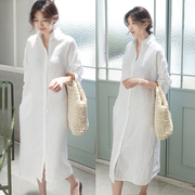 韩国东大门白色衬衫女长袖宽松大码bf风加长款2024春夏衬衣裙