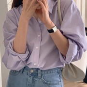 法式高级感紫色雪纺，衬衫上衣女夏季2024年设计感小众防晒衬衣