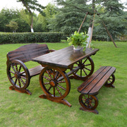 碳化防腐实木桌椅套件户外庭院休闲花园阳台露组合复古茶餐椭圆凳