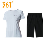 361短袖t恤运动套装女夏季361度跑步七分裤，健身速干运动服两件套