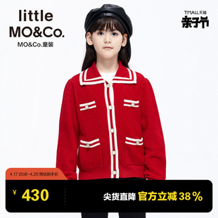 拜年服littlemoco童装冬装，女童翻领针织，外套羊毛毛衣儿童女大童