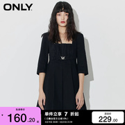 绫致only2024春夏短款娃娃，领泡泡袖收腰，牛仔连衣裙女